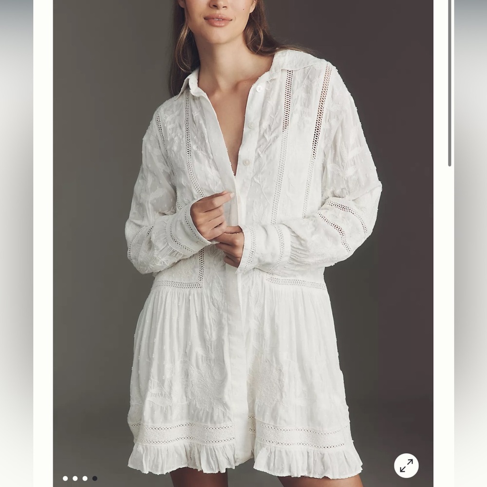 By Anthropologie Embroidered Mini Shirt Dress